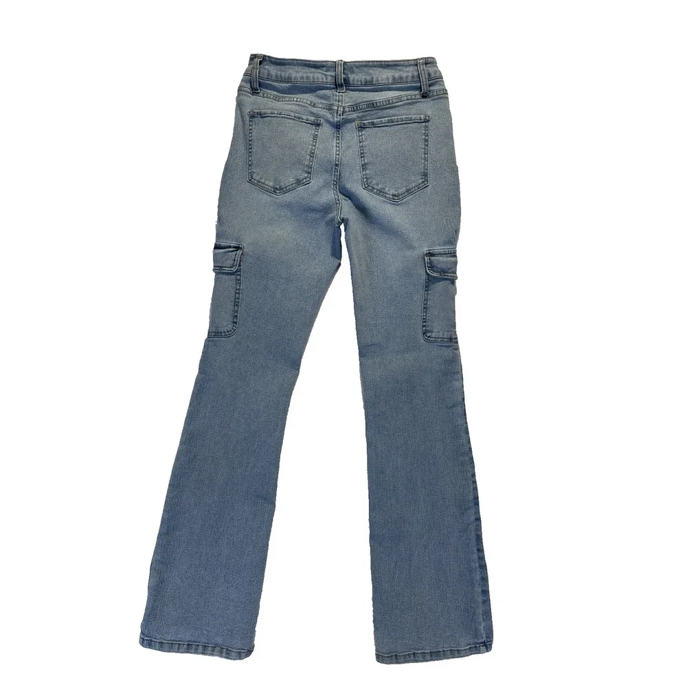 Vanilla Star Girl's Cargo Jeans Size 9‎ Light Blue Boot Cut Mid Rise School Wear